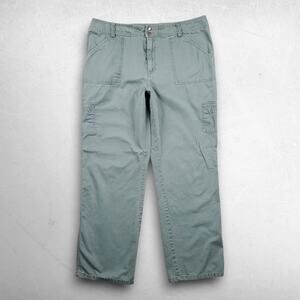 Caribbean Joe Cargo Utility Pants Women Size 16 Sage Green Cotton Straight Leg